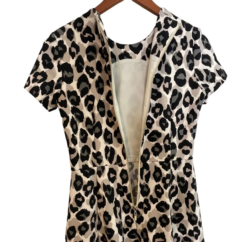 Eliza J Leopard Print Short Sleeve Fit & Flare Mini Dress Size 4 Tan Black - Picture 5 of 11